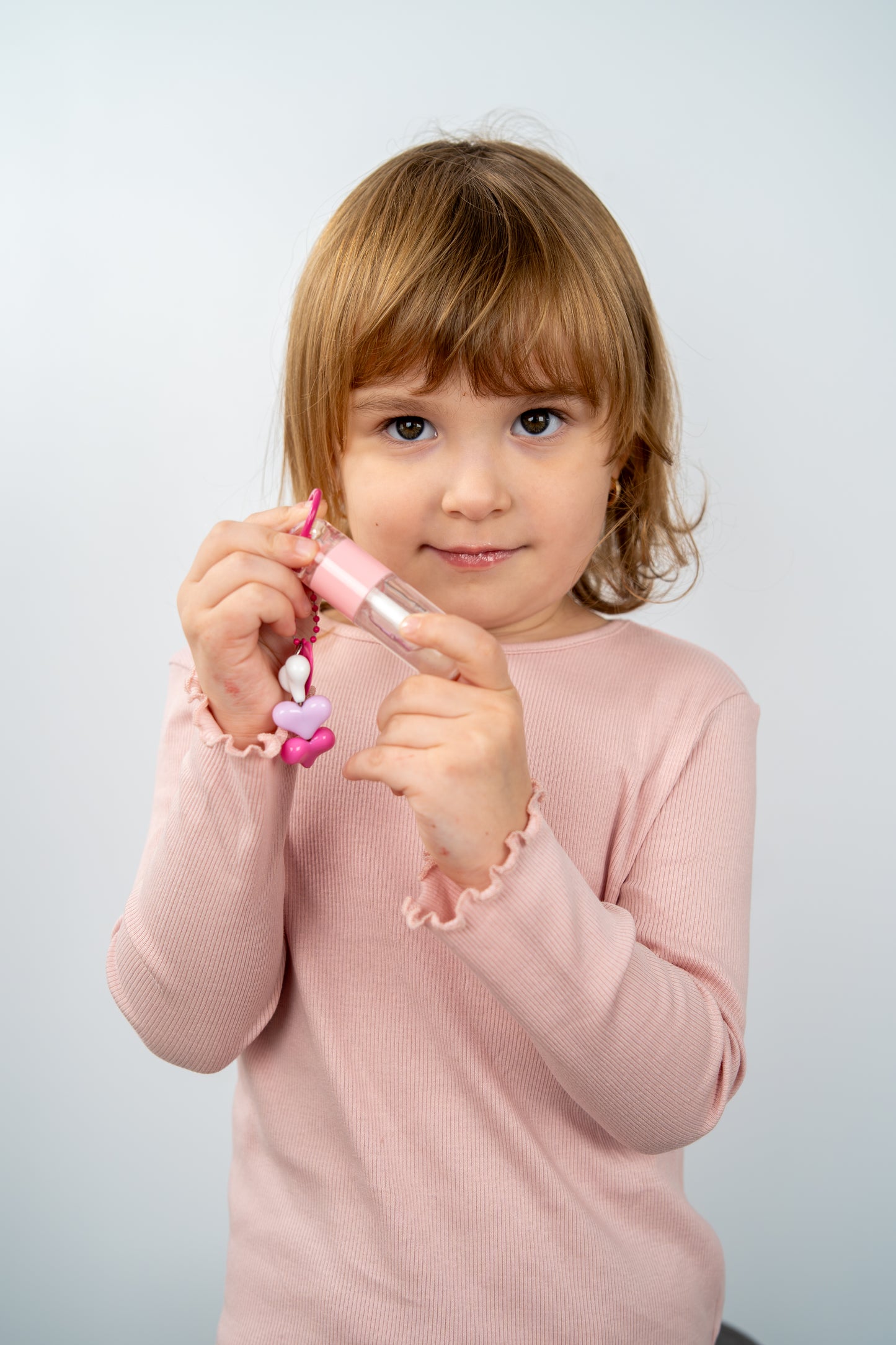 Clear Lip Gloss for kids with Keychain ( Pink)