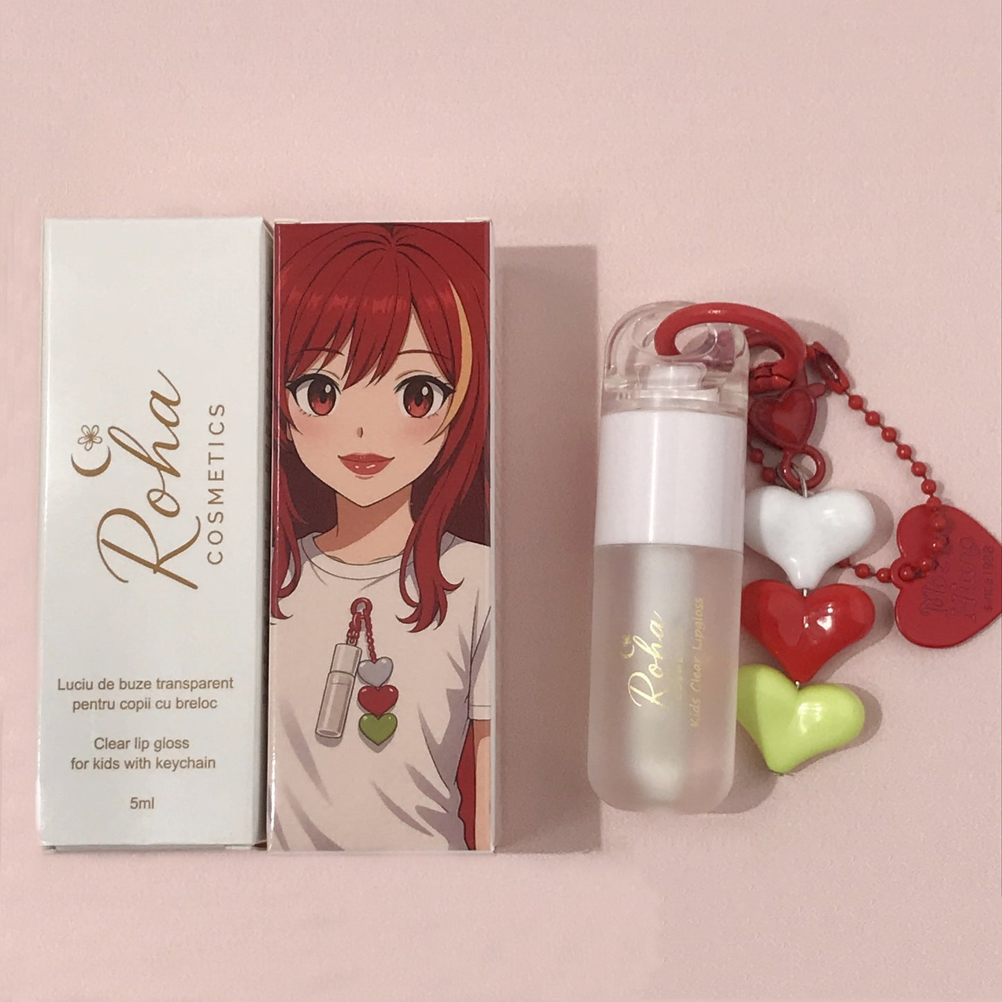 Clear Lip Gloss for Kids with Keychain (Red)